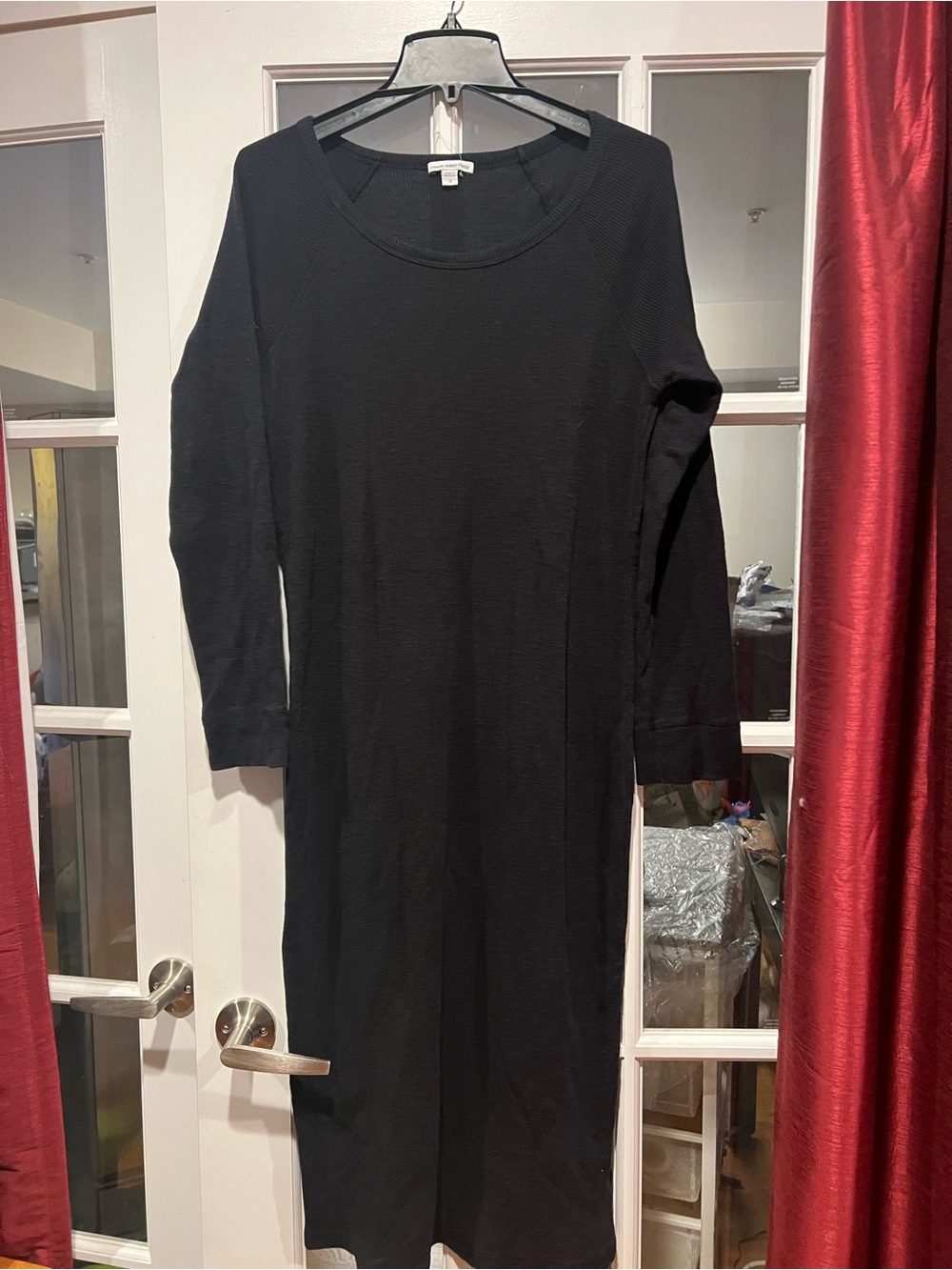James Perse Black Long-Sleeve Midi Knit Dress